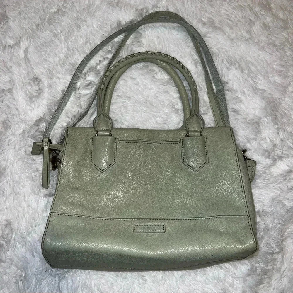 Fossil Leather Bag Trinity Satchel Light Sage Green Crossbody or Shoulder Bag